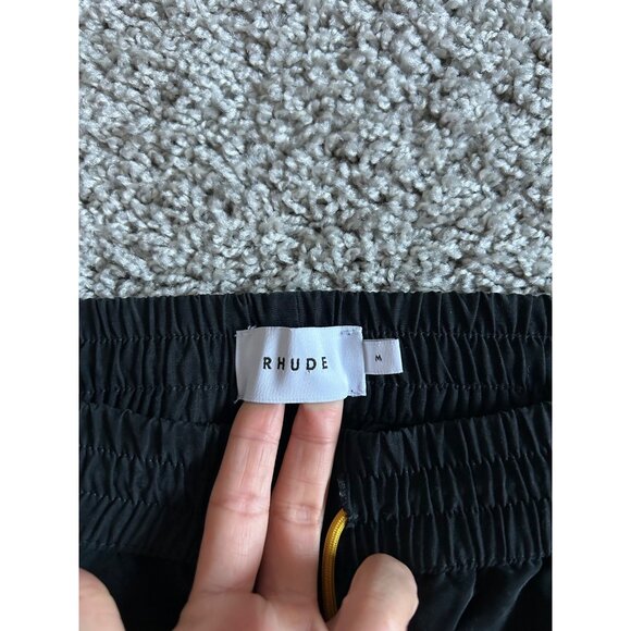 Rhude Black Cargo Track Pants W/ Yellow Drawstring & Zippered Pockets - Picture 8 of 13